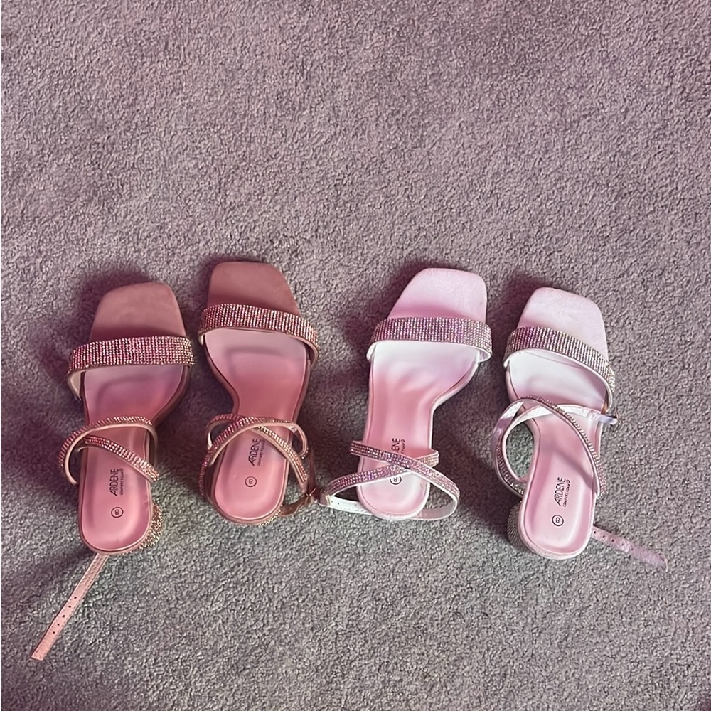 Ardene Pink and White Heels with Rhinestone Straps